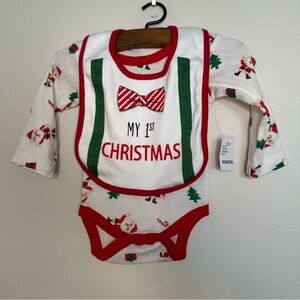 Koala Baby Newborn Santa Print "My First Christmas" Bodysuit & Bib - 2PC Set NEW